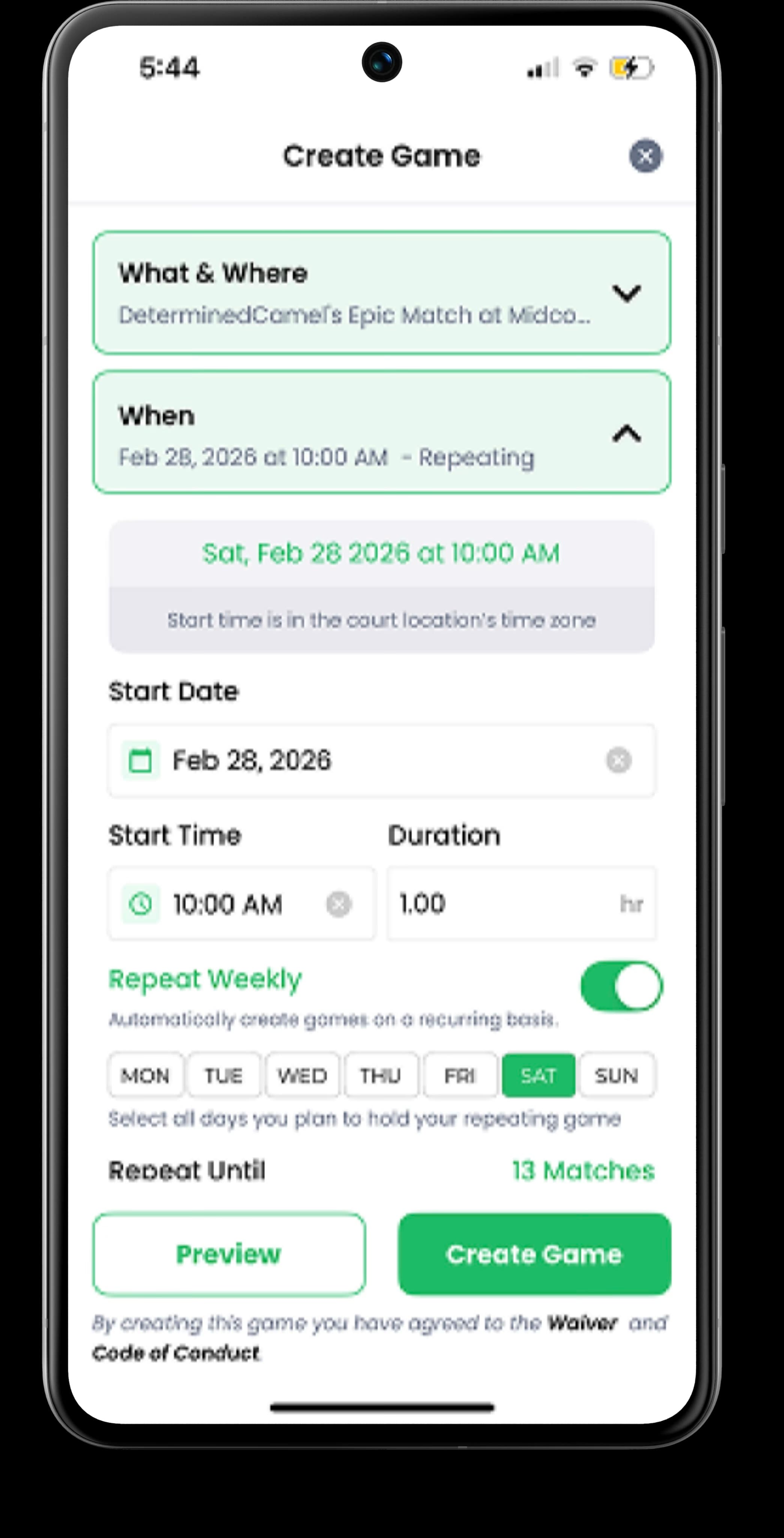 WOOOBA create match screen
