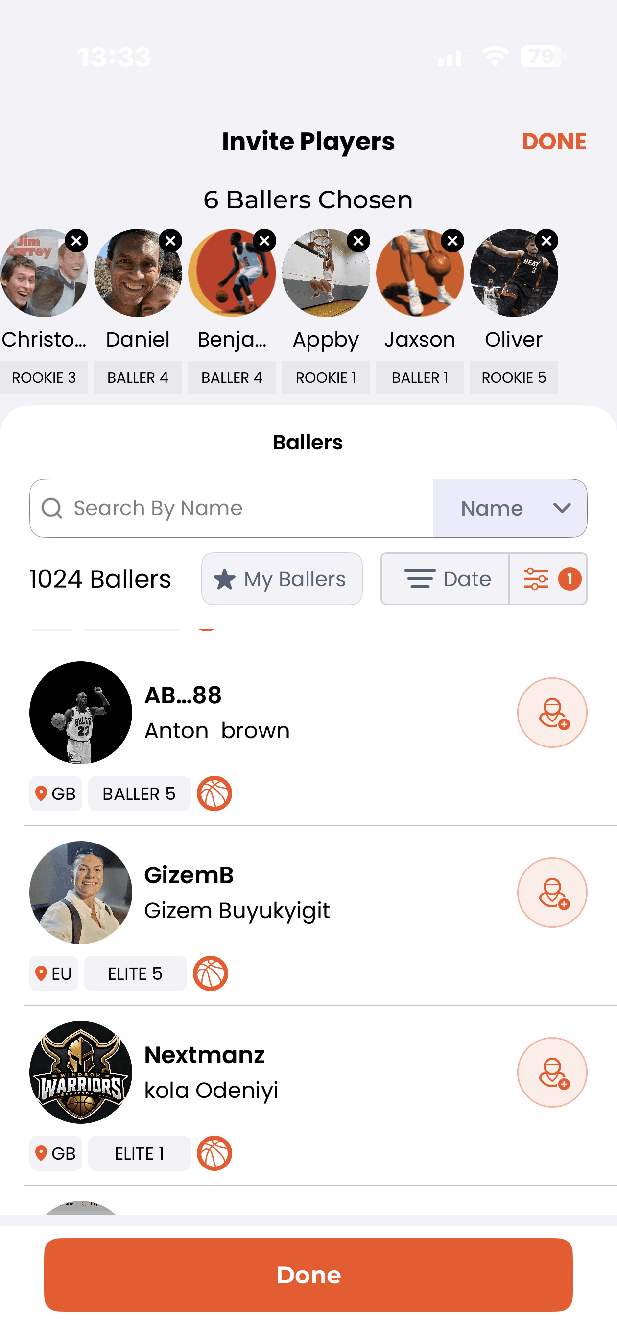 WOOOBA Invite Players screen