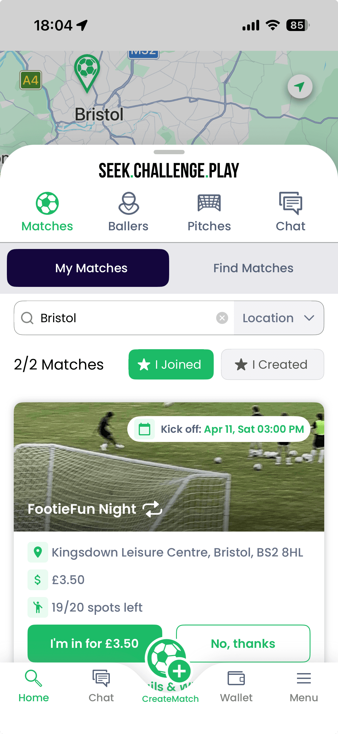 WOOOBA matches screen